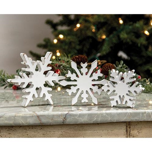3/Set Distressed Chunky Wooden Snowflake Sitters