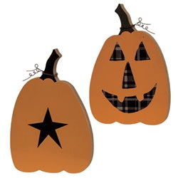 *3/Set - Plaid & Stars Reversible Chunky Pumpkin Sitters