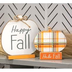 2/Set Hello Fall & Happy Fall Pumpkins on Base