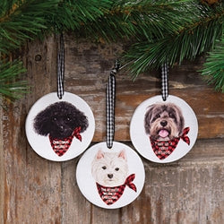 Doggy Christmas Wishes Round Ornament 3 Asstd.