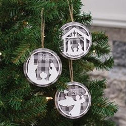 True Story Buffalo Check Round Silhouette Ornament 3 Asstd.