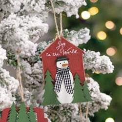 Joy to the World Snowman & Trees Wooden Ornament