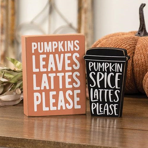 2/Set Pumpkins Leaves Box Sign with Pumpkin Spice Chunky Sitter