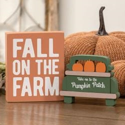 2/Set Fall on the Farm Box Sign with Pumpkin Patch Truck Sitter