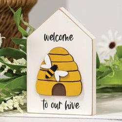Welcome to Our Hive Wooden Block Sitter
