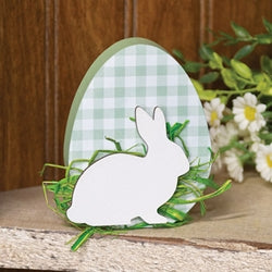 Green & White Buffalo Check Easter Egg Sitter w/Bunny