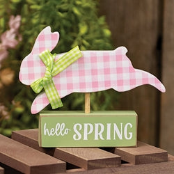 Pink & White Buffalo Check Bunny on Hello Spring Sitter