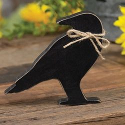 Chunky Wooden Crow Sitter w/Jute Bow