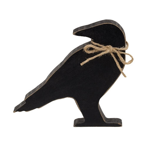 Chunky Wooden Crow Sitter w/Jute Bow