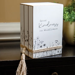 Spread Kindness Like Wildflowers Wooden Book Stack