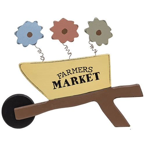 Wooden Farmers Market Wheelbarrow Sign w/Springy Flowers – Primitive ...