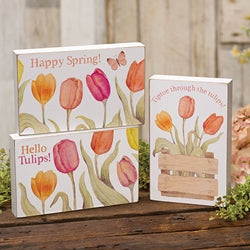 Happy Spring Tulip Box Sign 3 Asstd.