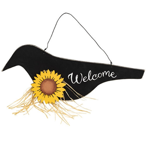 Wooden Crow w/Sunflower Welcome Sign
