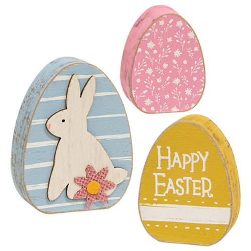 3/Set - Distressed Wood Happy Easter Bunny Chunky Sitters