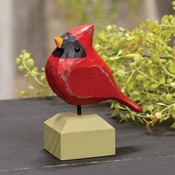 Carved Chunky Wood Male Cardinal on Base