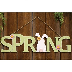 Green Spring & Bunny Cutout Wood Hanger
