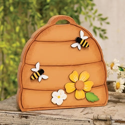 Bees & Flowers Wooden Beehive Sitter