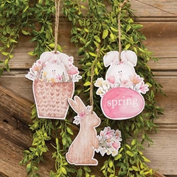 3/Set - Bunny Basket Wooden Ornaments