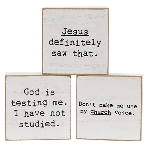 God Is Testing Me Mini Square Block - 3 Asstd.