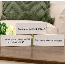 Sarcasm Served Daily Thin Rectangle Block - 3 Asstd.