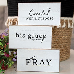 Faith Sentiment Distressed Wooden Block - 3 Asstd.