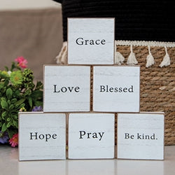 Inspirational Faith Word White Wooden Square Block - 6 Asstd.