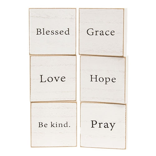 Inspirational Faith Word White Wooden Square Block - 6 Asstd.