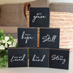Inspirational Hope Words Black Wooden Square Block - 6 Asstd.