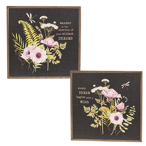 Dream & Wish Floral Box Sign - 2 Asstd.
