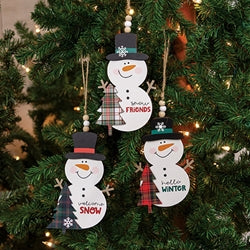 Welcome Hello Snow Plaid Christmas Tree Snowman Ornament - 3 Asstd.