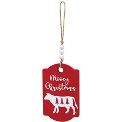 On the Farm Beaded Wooded Red Ornament - 4 Asstd.