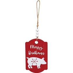 On the Farm Beaded Wooded Red Ornament - 4 Asstd.