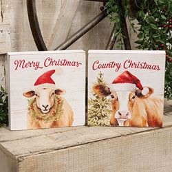 Merry or Country Christmas on the Farm Box Sign - 2 Asstd.