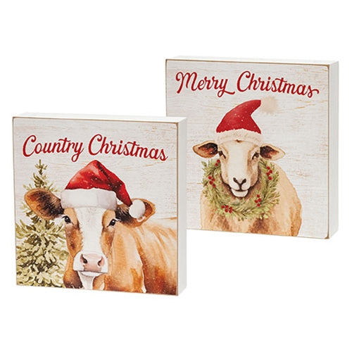 Merry or Country Christmas on the Farm Box Sign - 2 Asstd.