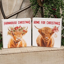 Farmhouse Home Christmas on the Farm Box Sign - 2 Asstd.