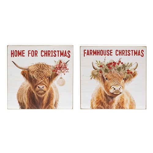 Farmhouse Home Christmas on the Farm Box Sign - 2 Asstd.