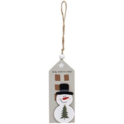 Cozy Snowman Layered Wooden House Ornament - 3 Asstd.