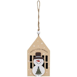 Cozy Snowman Layered Wooden House Ornament - 3 Asstd.
