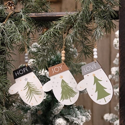 Love Hope Joy Christmas Tree Mitten Ornament - 3 Asstd.