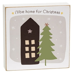 Home For Christmas 4" Square Box Sign - 3 Asstd.