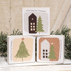 Home For Christmas 4" Square Box Sign - 3 Asstd.