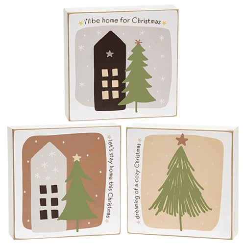 Home For Christmas 4" Square Box Sign - 3 Asstd.