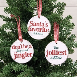 Half-Assed Jingler Round Ornament w/Ribbon - 3 Asstd.