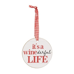 On Santa's Drinking List Round Ornament w/Ribbon - 4 Asstd.
