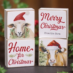 Merry Christmas From the Farm 2" Square Block - 4 Asstd.