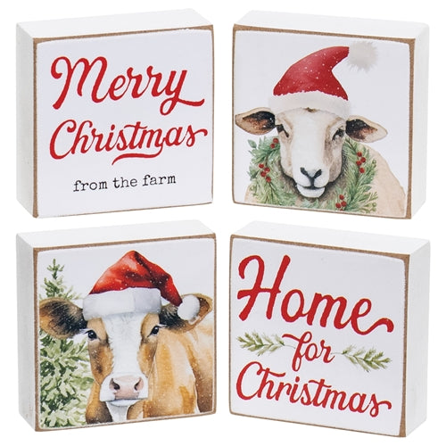 Merry Christmas From the Farm 2" Square Block - 4 Asstd.