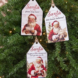 Vintage Santa Believe Wooden Tag - 3 Asstd.