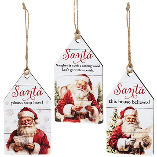 Vintage Santa Believe Wooden Tag - 3 Asstd.