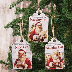 Vintage Santa Naughty or Nice Wooden Tag - 3 Asstd.