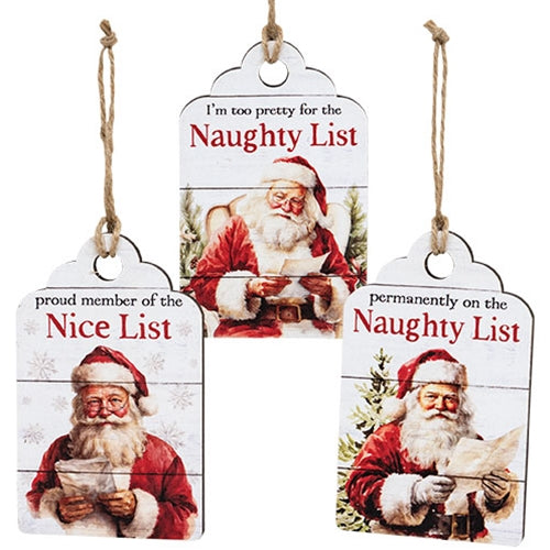 Vintage Santa Naughty or Nice Wooden Tag - 3 Asstd.